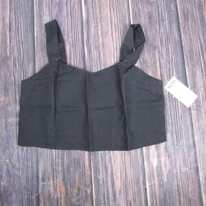 Mate Tank Top Womens Medium Black Linen Cropped Sleeveless Shirt Summer New